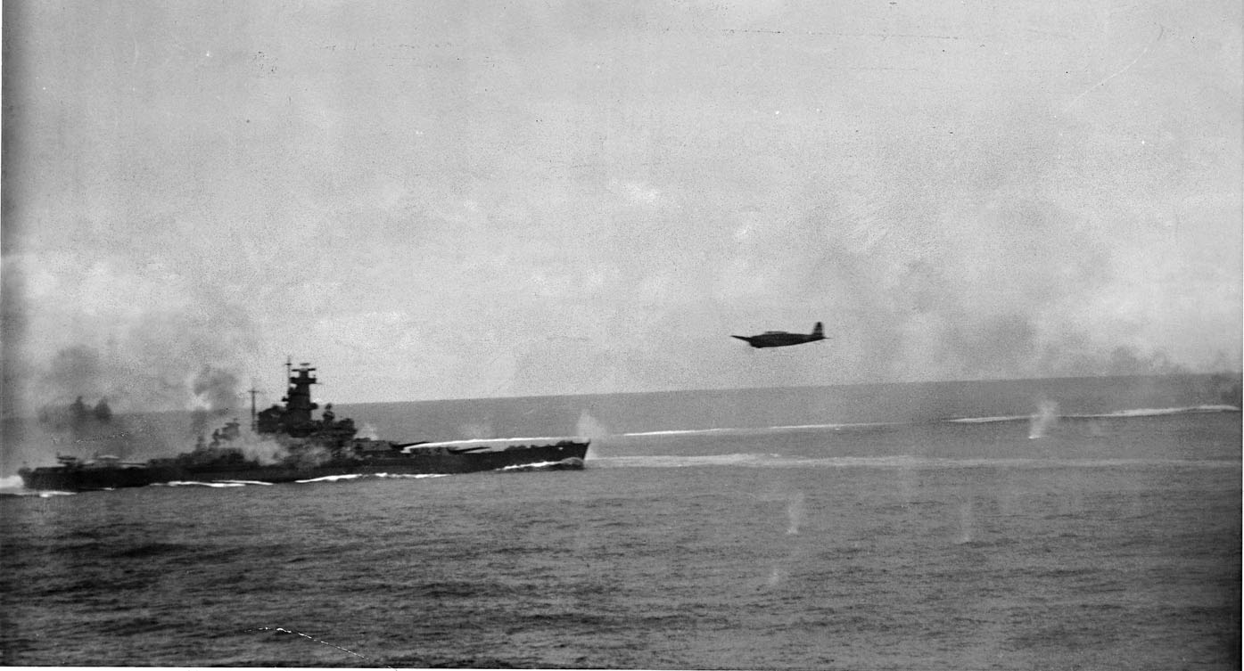 A Japanese bomber in action against US warships during the Battle of Santa Cruz