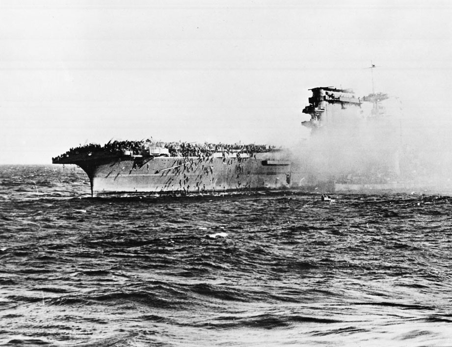 US sailors abandon the Lexington during the Battle of the Coral Sea