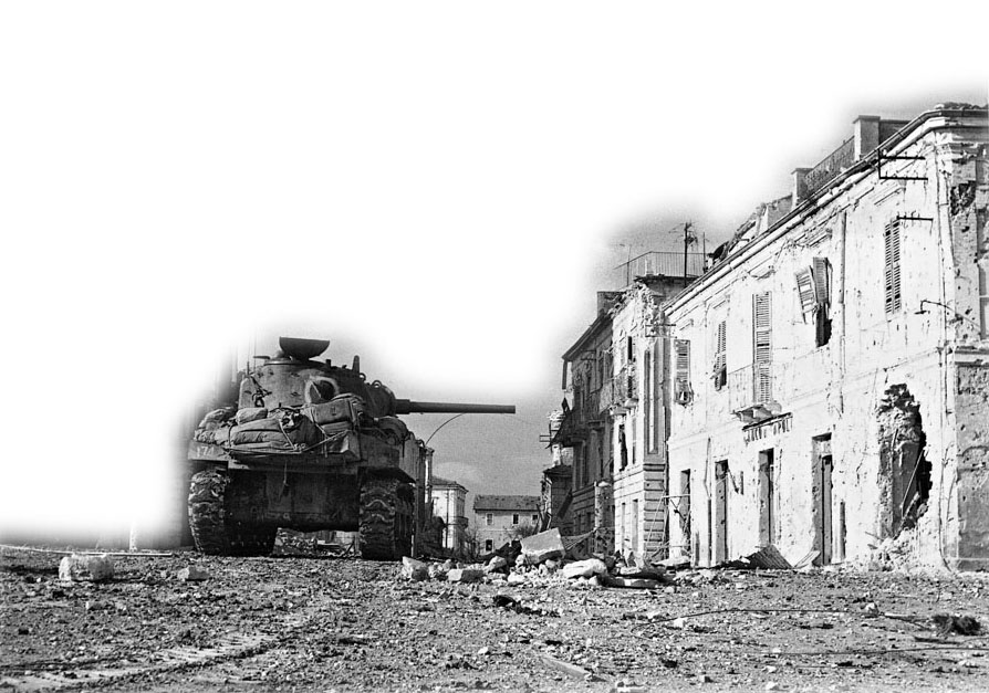 A Sherman searches out the enemy during the Allied drive to Rome in November